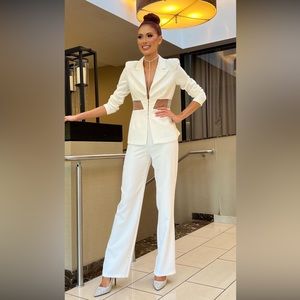 White sheer paneled suit Tall